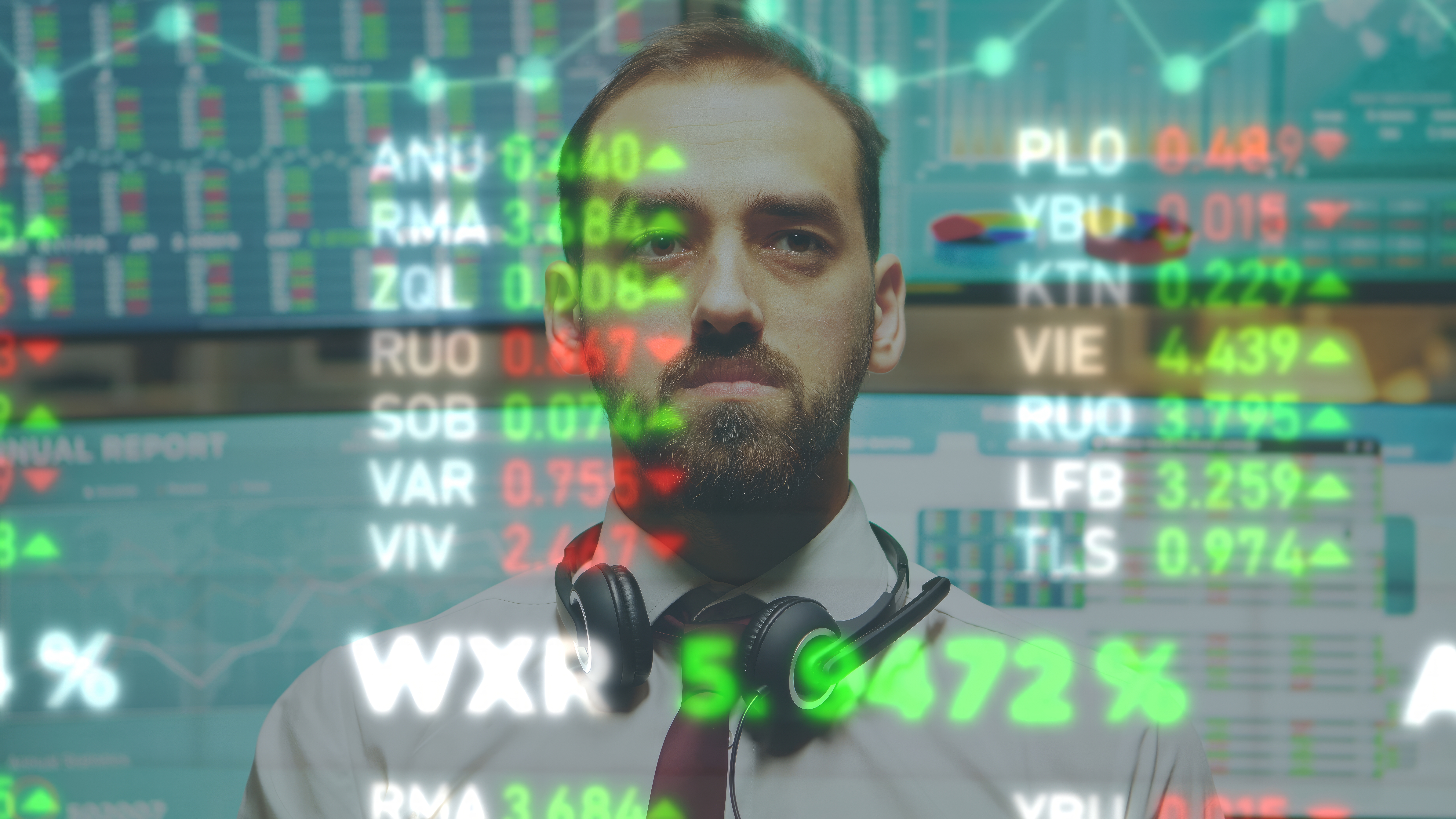 Investor analyzing stock market with AR